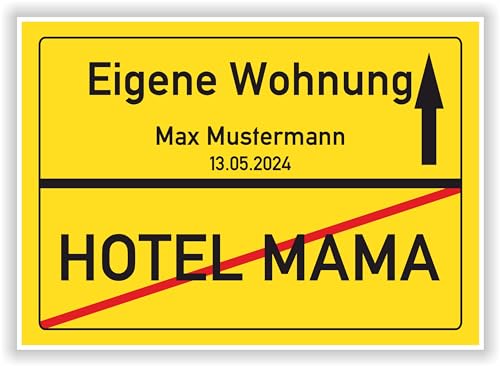 Ortsschild Kunstdruck Poster Bild - HOTEL MAMA - lustige Geschenkidee zum Auszug Umzug in die erste eigene Wohnung Sohn Tochter von Druck-Geschenk