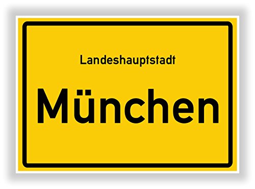 Druck-Geschenk Ortsschild - MÜNCHEN - Hauptstadt - Landeshauptstadt - Ortseingangsschild Deko Bild - Kunstdruck Poster von Druck-Geschenk