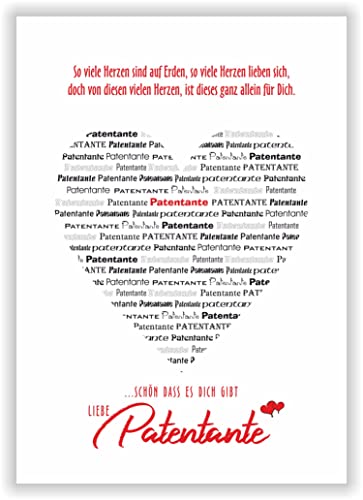 Patentante - schön dass es Dich gibt Kunstdruck Poster Bild Valentinstag Liebe Danke Geschenk Karte Herzbild Tante Geburtstag Wanddeko Deko DIN A4 ohne Rahmen (Patentante) von Druck-Geschenk