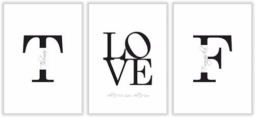 Poster-Set "all of me loves all of you" personalisiert für Paare als persönliches Geschenk für den Partner Spruch A4 Wanddeko Wohnzimmer Schlafzimmer Küche schwarz-weiß Typografie von Druck-Geschenk