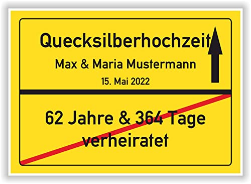 Quecksilberhochzeit Geschenk Ortsschild Bild personalisiert Quecksilber Hochzeit 63 Hochzeitstag Mann Frau Ehepaar von Druck-Geschenk