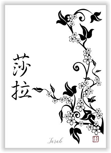 SARAH in chinesischer Schrift - Kunstdruck Bild mit Vorname Sarah - Chinesische Zeichen für Sarah in chinesische Kanji Schriftzeichen übersetzt - China Schrift Zeichen Buchstaben Namensbild von Druck-Geschenk