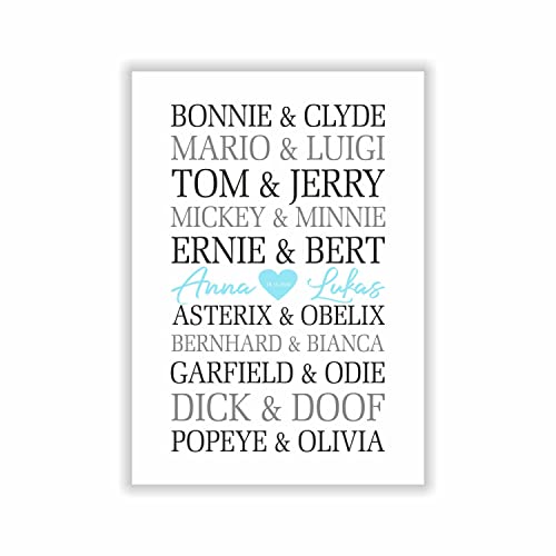 Traumpaare - berühmte Paare - Geschenk Bild mit Namen optional mit Datum personalisiert Geschenkidee Weihnachten Valentinstag Verliebte Paare Mann Frau Traumpaare - berühmte Paare - Geschenk Bild mit Namen optional mit Datum personalisiert Geschenkidee Weihnachten Valentinstag Verliebte Paare Mann Frau von Druck-Geschenk