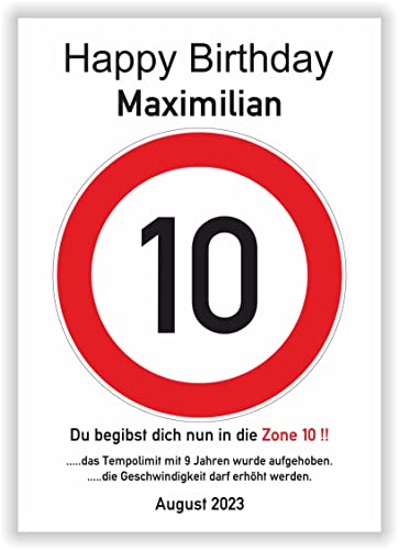 Verkehrszeichen 10. Geburtstag Geschenkidee Poster Geschenk Kunstdruck zum Kindergeburtstag Junge Mädchen Party Deko Karte von Druck-Geschenk