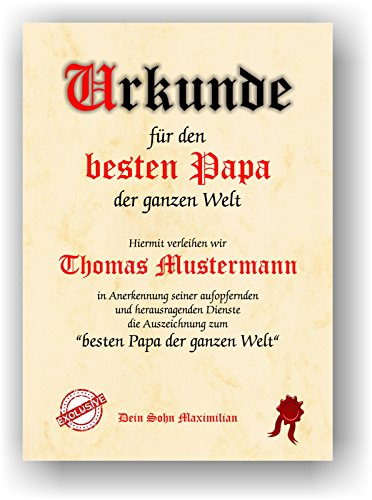 Urkunde bester PAPA der Welt personalisierte Liebeserklärung Kunstdruck Karte Poster DIN A4 lustige Geschenkidee mit Namen personalisiert von Druck-Geschenk