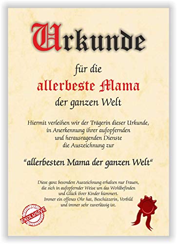 Urkunde für die weltbeste Mama Geschenkurkunde Geschenk Karte zum Geburtstag Weihnachten Muttertag von Druck-Geschenk