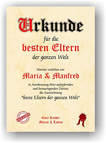 Urkunde personalisiert Geschenk Karte beste Eltern der Welt Geschenkidee Weihnachten Mama Papa in DIN A4 Marmorpapier Urkunde personalisiert Geschenk Karte beste Eltern der Welt Geschenkidee Weihnachten Mama Papa in DIN A4 Marmorpapier von Druck-Geschenk