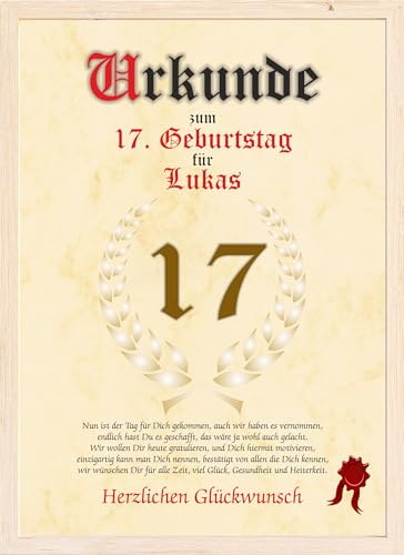 Urkunde zum 17. Geburtstag - Glückwunsch Geschenkurkunde personalisiertes Geschenk mit Name Gedicht Grußkarte Poster mit Spruch DIN A4 Urkunde zum 17. Geburtstag - Glückwunsch Geschenkurkunde personalisiertes Geschenk mit Name Gedicht Grußkarte Poster mit Spruch DIN A4 von Druck-Geschenk