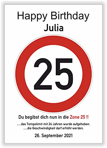 Verkehrsschild - Bild - 25. Geburtstag - Wunschname - personalisiertes Geschenk - Kunstdruck - Geschenkidee Glückwunsch Karte von Druck-Geschenk