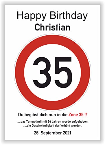 Verkehrsschild Bild zum 35. Geburtstag persönliches Verkehrszeichen Geschenk mit Name & Datum personalisiert Kunstdruck Geschenkidee Glückwunsch Karte Partydeko von Druck-Geschenk