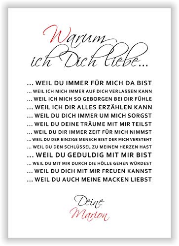 WARUM ich Dich liebe Liebeserklärung Danksagung Kunstdruck Geschenkidee Weihnachten Valentinstag für Frauen Männer für Sie oder Ihn Liebes-Paar Freund Freundin Partner DIN A4 liebeswerte Eigenschaften WARUM ich Dich liebe Liebeserklärung Danksagung Kunstdruck Geschenkidee Weihnachten Valentinstag für Frauen Männer für Sie oder Ihn Liebes-Paar Freund Freundin Partner DIN A4 liebeswerte Eigenschaften von Druck-Geschenk