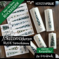Blockkerzenfolie Advent Blaue Tannenbäume, Weihnachtsbaum, Kalenderkerze, Kalender 2 Go, Aquarell, Kerzensticker, Kerzentattoo, Fotodruck von DruckBeiDen7Zwergen