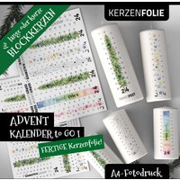 Kerzentattoo A4 Für Blockkerzen "Adventskalender To Go", Weihnachten, Advent, Wasserschiebefolie, Kerzensticker, Aquarell, Fotodruck von DruckBeiDen7Zwergen