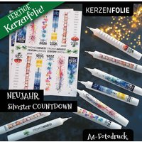 Kerzentattoo A4 Silvester Countdown, Neujahr 2026, Wasserschiebefolie, Kerzensticker, Kerzenfolie, Aquarell, Neujahrsgrüße, Fotodruck von DruckBeiDen7Zwergen