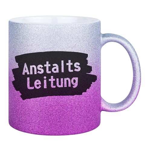 Druckerino Glitzertasse Tasse mit Spruch - Anstaltsleitung - Tasse mit Glitzer - Geschenk Kollegen - Geschenke für Frauen (Purple) 330 ml Keramik von Druckerino