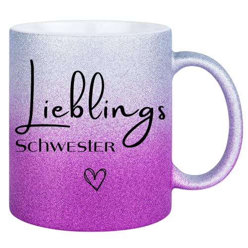 Druckerino Glitzertasse Tasse mit Spruch - Lieblingsschwester - Tasse mit Glitzer - tolle Geschenkidee Lieblings Schwester von Druckerino