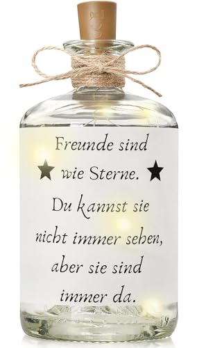 Druckerino LED Flaschenlicht mit Spruch: "Freunde sind wie Sterne" I Lichterflaschen I Flasche mit LED I Flasche mit Lichterkette I Geschenkidee beste Freundin (Klar) von Druckerino