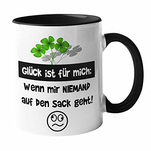 Druckerino Tasse mit Spruch - Glück ist für mich: Wenn mir niemand auf den Sack geht! - beidseitig bedruckt - lustige Kaffeetasse - Geburtstagsgeschenk von Druckerino