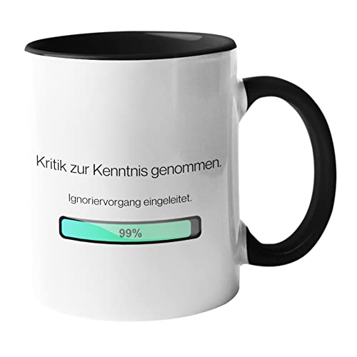 Druckerino Tasse mit Spruch - Kritik zur Kenntnis genommen. Ignoriervorgang eingeleitet. - beidseitig bedruckt - lustige Kaffeetasse - Geburtstagsgeschenk von Druckerino