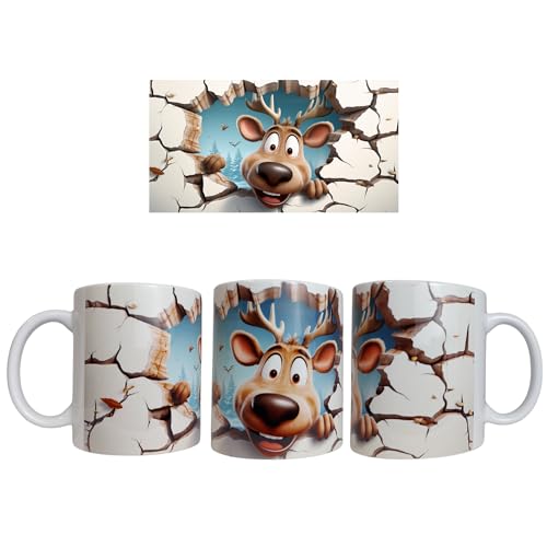 Druckerino Weihnachtstasse - Tasse mit Rentier - Glühwein - Glühweintasse - Keramik weiß - 330 ml - Tasse für heiße Schokolade - Tasse mit Spruch von Druckerino