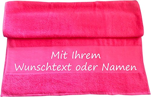 Druckreich Badetuch mit Ihrem Wunschtext oder Namen 140 x 70 cm/Fb. Pink von Druckreich