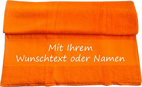 Druckreich Handtuch mit Ihrem Wunschtext oder Namen 100 x 50 cm/Fb. Orange von Druckreich