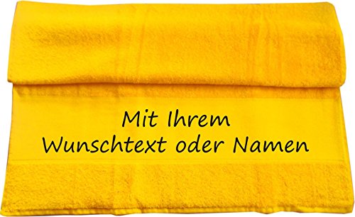 Druckreich Handtuch mit Ihrem Wunschtext oder Namen 100 x 50 cm/Fb. Gelb von Druckreich