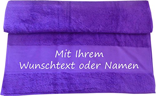 Druckreich Handtuch mit Ihrem Wunschtext oder Namen 100 x 50 cm/Fb. Lila von Druckreich