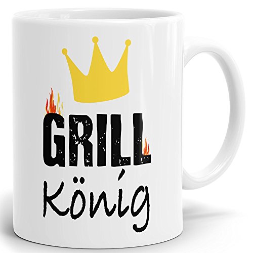 Drucksaal - Tasse mit Spruch Grill König - bedruckter hochglänzender Kaffeebecher Kaffeetasse in weiß ab 1 Stck. von Drucksaal