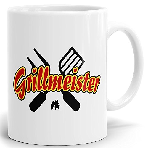 Drucksaal - Tasse mit Spruch Grillmeister - bedruckter hochglänzender Kaffeebecher Kaffeetasse in weiß ab 1 Stck. von Drucksaal