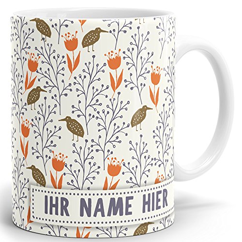 Drucksaal Namenstasse-Tasse-Becher-Kaffeetasse-mit Name-mit Namen individuell und persönlich Motiv Vogel und AST Tasse mit Panoramadruck von Tassorm