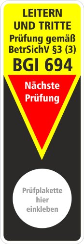 10 x Grundplakette Prüfaufkleber Prüfetikett Prüfung BGI BGV Leitern und Tritte "BGI 694" Etikett "BetrSichV §3 (3)" 40 x 115 mm von KDS