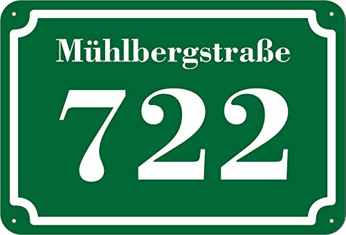 dunkelgrünes Hausnummer und Straße Schild 2mm Aluverbund, 1-2 Zahlen 20 x 17 cm jetzt selbst gestalten von KDS