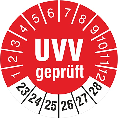 10 Stück UVV geprüft 30 mm Prüfplaketten Prüfetiketten Prüfaufkleber türkis 2023-2028 von KDS