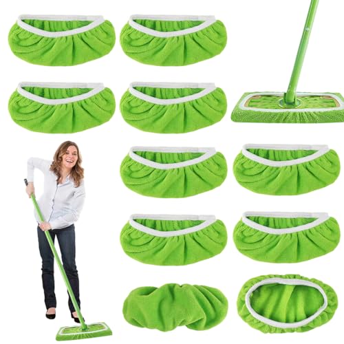 10 Stück für Swiffer Bodentücher Tücher Mikrofaser Set,25,4x11,5cm Wischmopp Bezug für Swiffer Sweeper Mop Wiederverwendbar Bodenwischer Nass Trocken, für die Reinigung von Hartböden, Holzböden von Drufoful