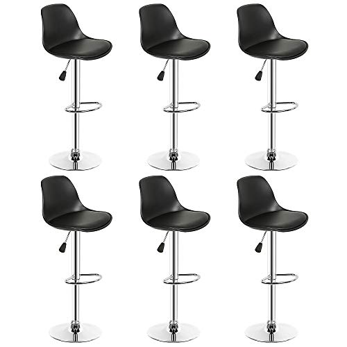 Drumm Barhocker Set von 2/4/6 gepolsterten Drehhockern mit Air Lift Design Kunstleder Barhocker mit Küche Rückenlehne Höhenverstellbar PU Bürohocker (Schwarz-6) von Drumm