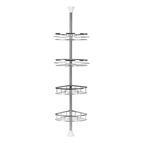 Drumm Eckregal für Badezimmer, teleskopisch, Eckregal aus Edelstahl, verstellbar, für Badezimmer, 4 Etagen, 2 Handtuchhalter (110 – 280 cm) von Drumm