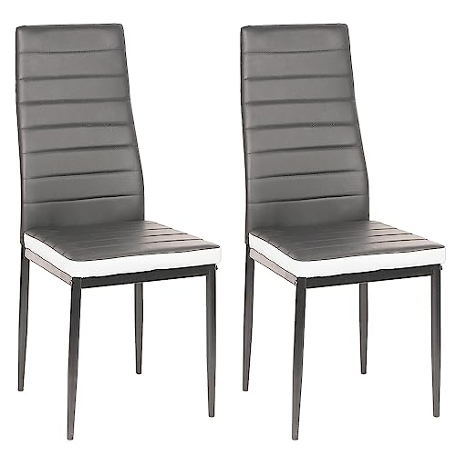 Drumm Stühle für Esszimmer, moderne Essstühle, Esszimmerstühle mit hoher Rückenlehne, Kunstleder, Metall, dicke Sitzpolster (Grau + Weiß-2) von Drumm