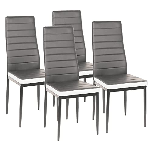 Drumm Stühle für Esszimmer, moderne Essstühle, Esszimmerstühle mit hoher Rückenlehne, Kunstleder, Metall, dicke Sitzpolster (Grau + Weiß-4) von Drumm