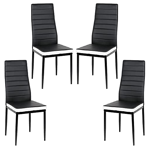 Drumm Stühle für Esszimmer, moderne Essstühle, Esszimmerstühle mit hoher Rückenlehne, Kunstleder, Metall, dicke Sitzpolster (Schwarz + Weiß-4) von Drumm