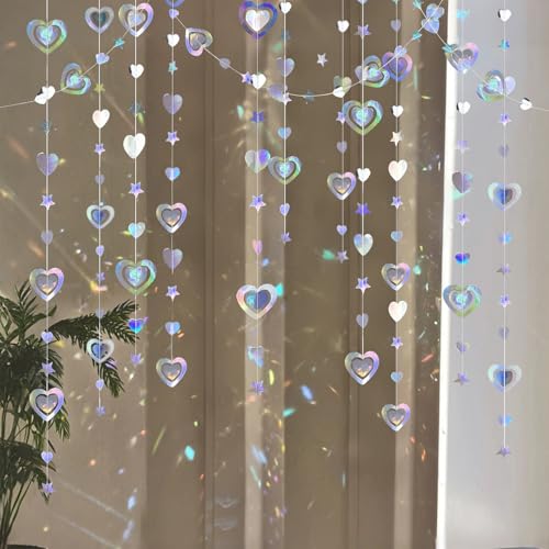59 Ft Papier Girlande Glitzer Herz 6 Stück 3m Hängende Iridescent Garland Bunt Glitzer Papier Stern Garland Glitzer Bunt für Party Deko Girlande Geburtstag Hochzeitsdeko von Druuzyl