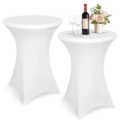 Druuzyl 2er-Set Stretch Stehtisch Husse, Spannbare Tischdecke für Stehtisch 80x110 cm, Stretch Stehtisch Husse Weiß Spandex Tischhussen Geeignet für Tisch Hochzeit Geburtstagsfeier Bankett von Druuzyl