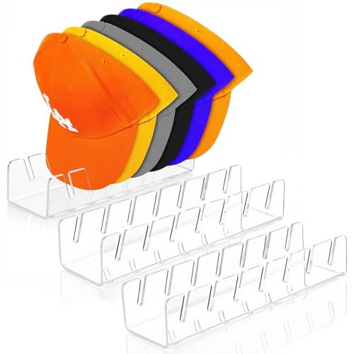 Druuzyl 3 Stück Cap Halte Acryl Cap Halterung Kappen Organizer Desktop Cap Halterung Fasst 21 Baseballkappen Keine Installation Transparente für Schlafzimmer, KleiderschräNke von Druuzyl