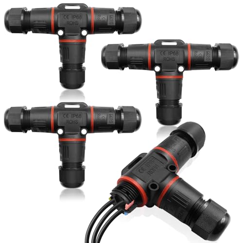 Druuzyl 4 Stück Wasserdichte Kabelverbinder IP68 3-Polig - Erdverlegbar für Ø5-12mm - Verbindungsdose für Garten, Dach & Außenbereich - Abzweigdose mit Schutzart IP68 für Erdkabel von Druuzyl