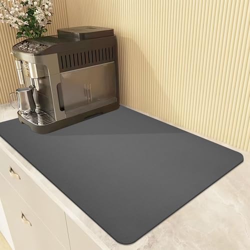 Druuzyl Abtropfmatte für Kaffeemaschine 60x40cm - Schnelltrocknend & saugstark - Universell für Küche und Spüle - Dunkelgraue Geschirr-Trockenmatte mit Anti-Rutsch Funktion von Druuzyl