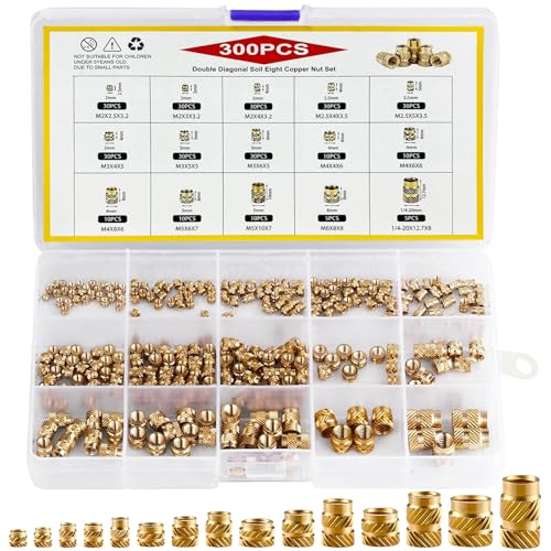 Druuzyl Messing Gewindeeinsatz Set mit 300 Einpressmuttern für 3D-Druck - M2 M2.5 M3 M4 M5 M6 - Gerändeltes Einschmelzgewinde in PP Box mit Etikett Druuzyl Messing Gewindeeinsatz Set mit 300 Einpressmuttern für 3D-Druck - M2 M2.5 M3 M4 M5 M6 - Gerändeltes Einschmelzgewinde in PP Box mit Etikett von Druuzyl
