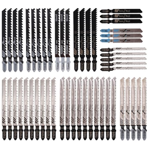 Druuzyl Stichsägeblätter 52 Piece Stichsägeblätter Set, Stichsägeblätter Metall mit Kunststoffbox 10 Modelle, Professionelle Stichsägeblätter Stichsägen Zubehör für Holz, Kunststoff und Metall von Druuzyl