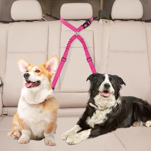 Hundegurt fürs Auto 2-in-1 Kopfstützen-Rückhalte Anschnallgurt Hund Auto Sicherheitsgeschirr Hund mit Einstellbarem Reflektierendem Gummiband für Kleine Mittelgroße Große Hunde von Druuzyl