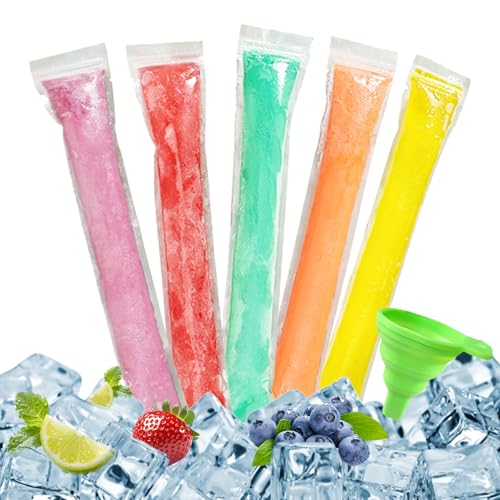 Wassereis Tüten 200 Stück Wassereis Formen 28 x 5,5 cm Wassereis Selber Machen, Eis Am Stiel Taschen mit Trichter, BPA-frei Eis Pop Beutel für Joghurt Eisbonbons Eiscreme Gastgeschenke von Druuzyl