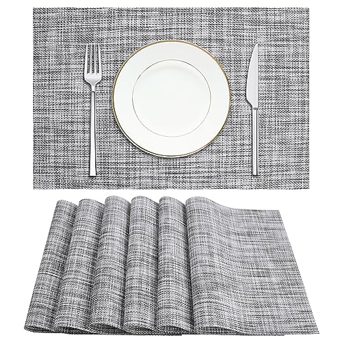 6 Stück Tischsets Set, 45x30cm Platzsets graue Tischsets hitzebeständige Tischsets rutschfeste gewebte Vinyl-Tischmatte, waschbare Tischunterlage für Zuhause Restaurant Küche Esszimmer von Drwosm